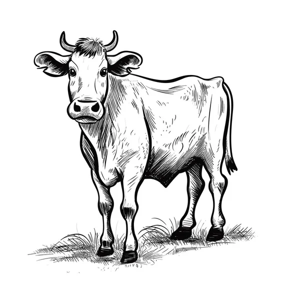 Krowa Ręcznie Rysowana Ilustracja Krowy Wektor Doodle Styl Kreskówki Ilustracja — Wektor stockowy