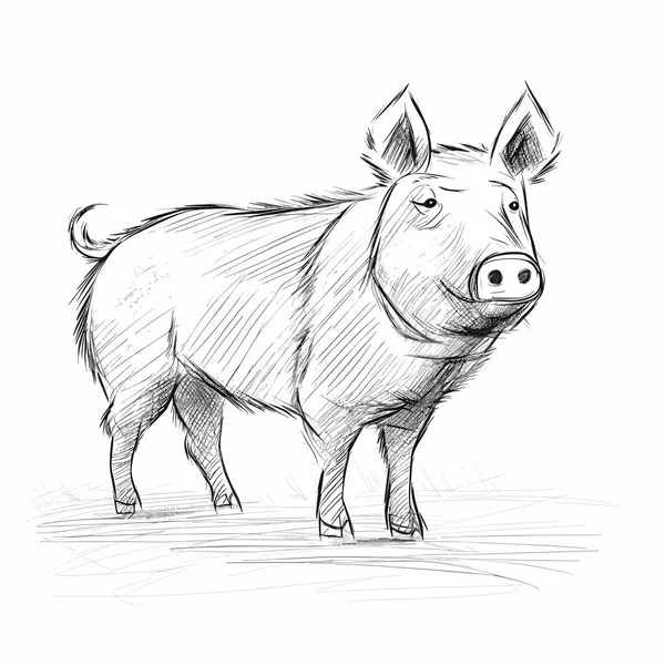Schwein Hog Handgezeichnete Illustration Zeichentrickfilm Vector Doodle Stil — Stockvektor