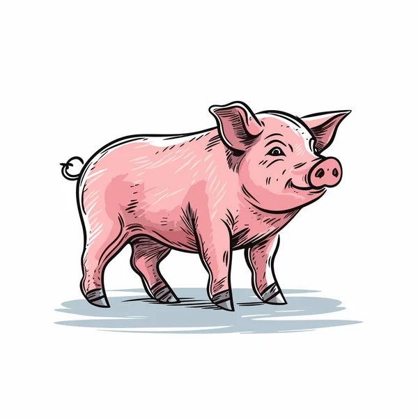 Schwein Schwein Handgezeichnete Illustration Zeichentrickfilm Vector Doodle Stil — Stockvektor