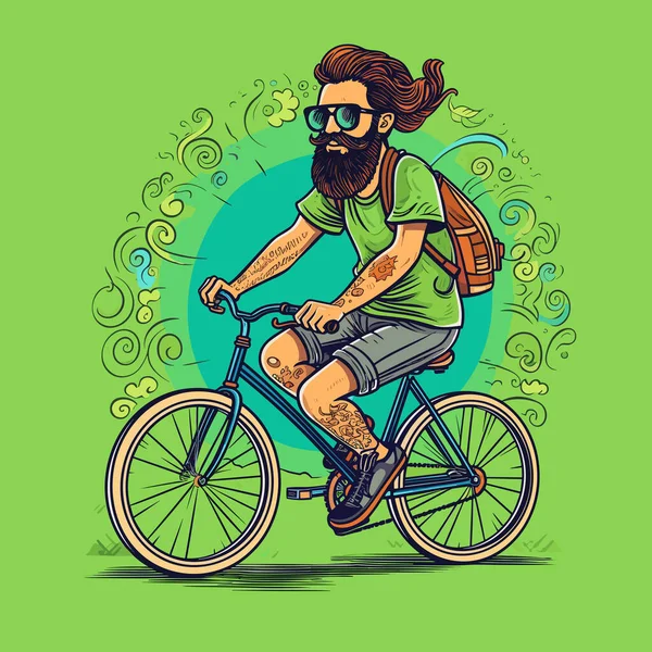 Ciclista Ciclista Estrada Ilustração Desenhada Mão Vector Doodle Estilo Desenho —  Vetores de Stock