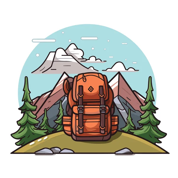 Hiking Backpack Hiking Backpack Hand Drawn Comic Illustration Vector Doodle — Stock Vector