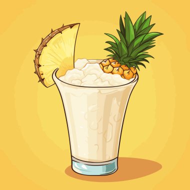 Pina Colada. Pina Colada kokteyl komedi çizimi. Vektör karalama stili çizgi film çizimi