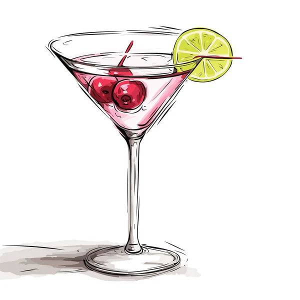 Cosmopolitan Cosmopolitan Cocktail Hand Drawn Comic Illustration Vector Doodle Style — Stock Vector