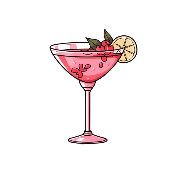 Cosmopolita Cosmopolitan Cocktail Hand Drawn Comic Illustration Inglês Vector Doodle — Vetor de Stock