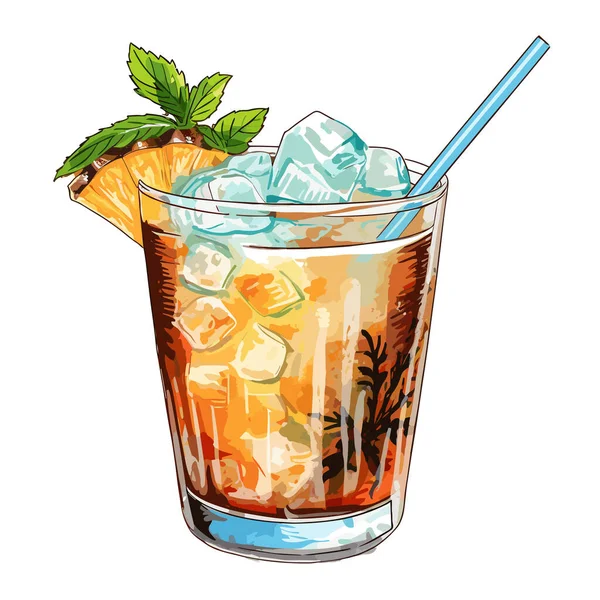 Mai Tai Mai Tai Cocktail Illustration Comique Dessinée Main Illustration — Image vectorielle