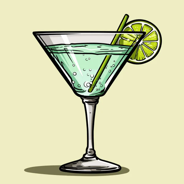 Margarita Margarita Cocktail Hand Drawn Comic Illustration Vector Doodle Style — Stock Vector