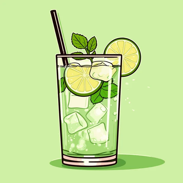 Mojito Mojito Cocktail Illustration Comique Dessinée Main Illustration Vectorielle Dessin — Image vectorielle