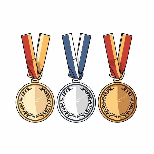 Медали Золотой Серебряный Бронзовый Мадаль Ручной Работы Комической Иллюстрации Векторная — стоковый вектор