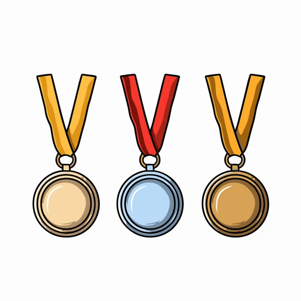 Медалі Золота Срібна Бронзова Божевільна Мальована Комічна Ілюстрація Векторний Каракулі — стоковий вектор