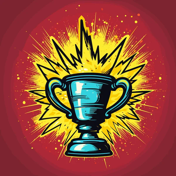 Νικητής Κύπελλο Νικητής Κύπελλο Ζωγραφισμένα Στο Χέρι Κωμική Απεικόνιση Εικονογράφηση — Διανυσματικό Αρχείο