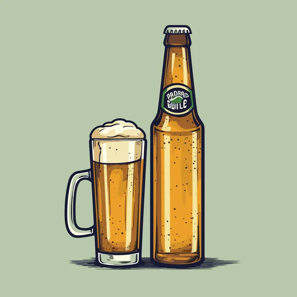 ビールだ ビール手描きの漫画イラスト ベクトルドアスタイルの漫画イラスト — ストックベクタ