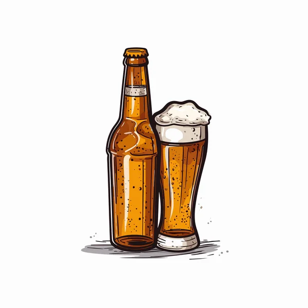 啤酒手绘漫画插图 矢量涂鸦风格卡通画 — 图库矢量图片