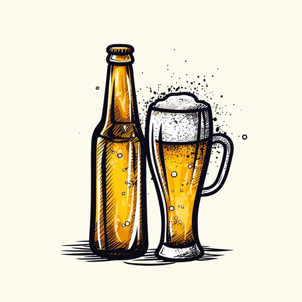 ビールだ ビール手描きの漫画イラスト ベクトルドアスタイルの漫画イラスト — ストックベクタ