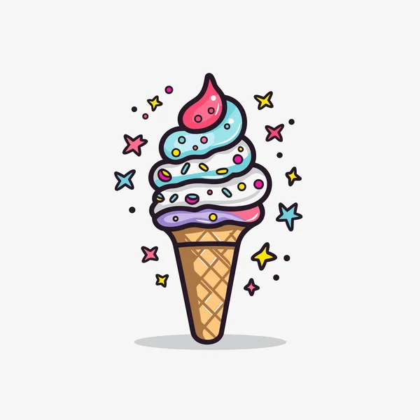 Мороженое Мороженое Ручной Работы Комической Иллюстрации Векторная Иллюстрация Стиле Каракулей — стоковый вектор