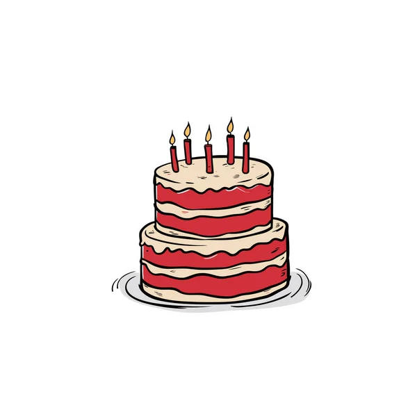 Торт День Рождения Иллюстрация Праздничному Торту Ручной Работы Векторная Иллюстрация — стоковый вектор