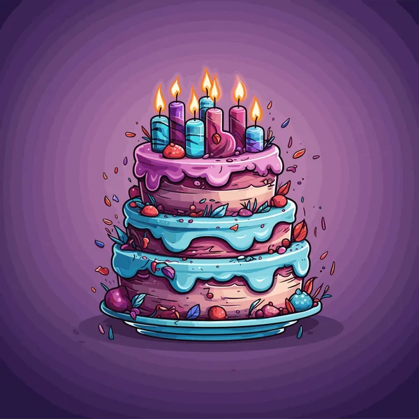 Tort Urodzinowy Tort Urodzinowy Ręcznie Rysowane Ilustracji Komiksu Wektor Doodle — Wektor stockowy