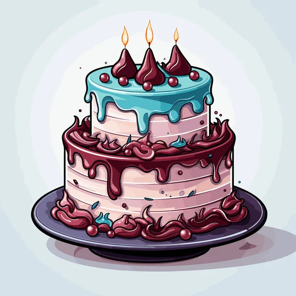 Торт День Рождения Иллюстрация Праздничному Торту Ручной Работы Векторная Иллюстрация — стоковый вектор