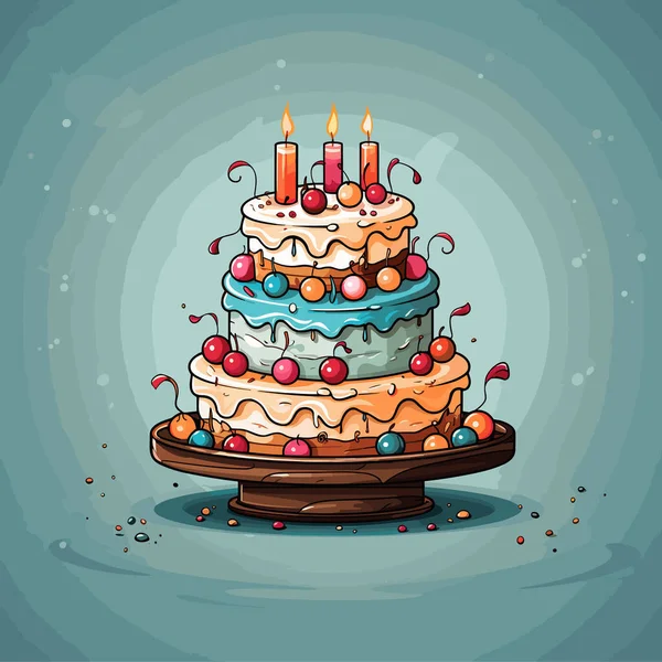 Doğum Günü Pastası Doğum Günü Pastası Elle Çizilmiş Çizgi Roman — Stok Vektör