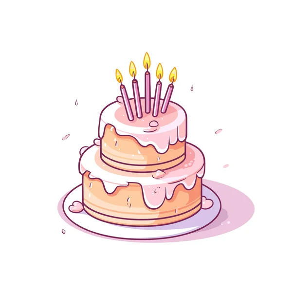 Tort Urodzinowy Tort Urodzinowy Ręcznie Rysowane Ilustracji Komiksu Wektor Doodle — Wektor stockowy