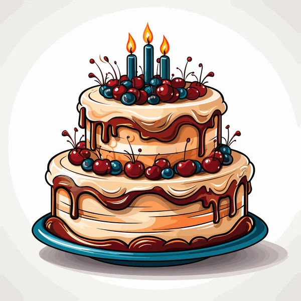 Торт День Народження День Народження Торт Намальований Вручну Комічна Ілюстрація — стоковий вектор