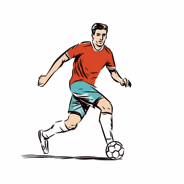 Ποδοσφαιριστής Ποδοσφαιριστής Ζωγραφισμένα Στο Χέρι Κωμική Απεικόνιση Εικονογράφηση Στυλ Διανυσματικών — Διανυσματικό Αρχείο