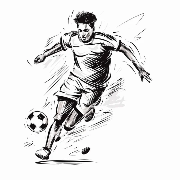 Football Player Soccer Player Hand Drawn Comic Illustration Vector Doodle — Stock Vector