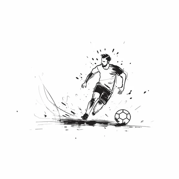 Voetbalspeler Voetbalspeler Met Hand Getekend Stripverhaal Vector Doodle Stijl Cartoon — Stockvector