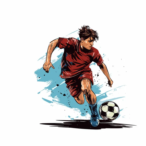 Jogador Futebol Futebol Jogador Desenhado Mão Ilustração Cômica Vector Doodle — Vetor de Stock
