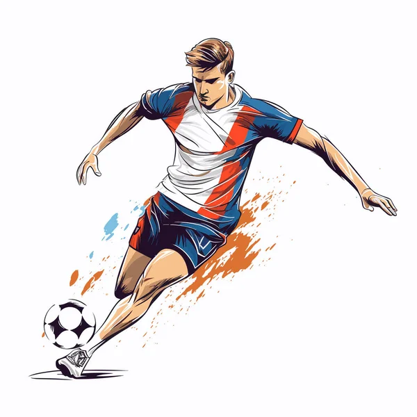 Jugador Fútbol Jugador Fútbol Dibujado Mano Ilustración Cómica Vector Doodle — Archivo Imágenes Vectoriales