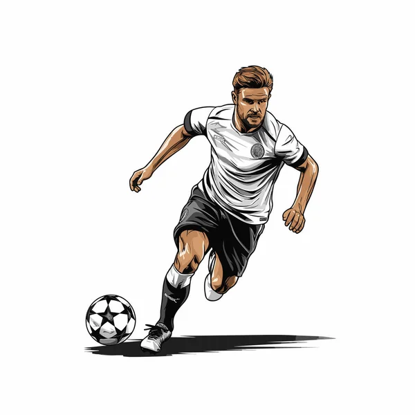 Jugador Fútbol Jugador Fútbol Dibujado Mano Ilustración Cómica Vector Doodle — Archivo Imágenes Vectoriales