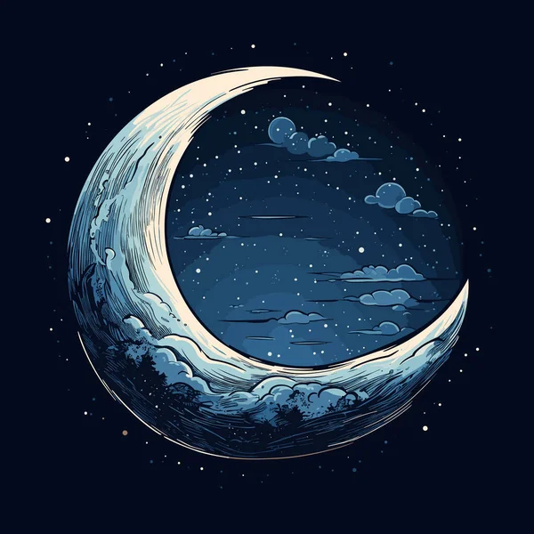 Lune Illustration Comique Dessinée Main Par Moon Illustration Vectorielle Dessin — Image vectorielle