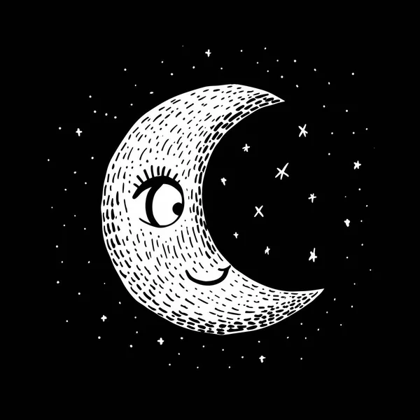 Mond Moon Handgezeichnete Comic Illustration Zeichentrickfilm Vector Doodle Stil — Stockvektor