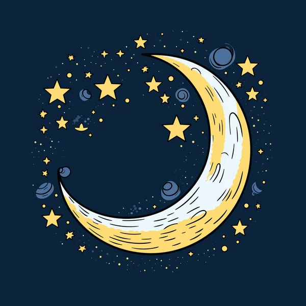 Lune Illustration Comique Dessinée Main Par Moon Illustration Vectorielle Dessin — Image vectorielle