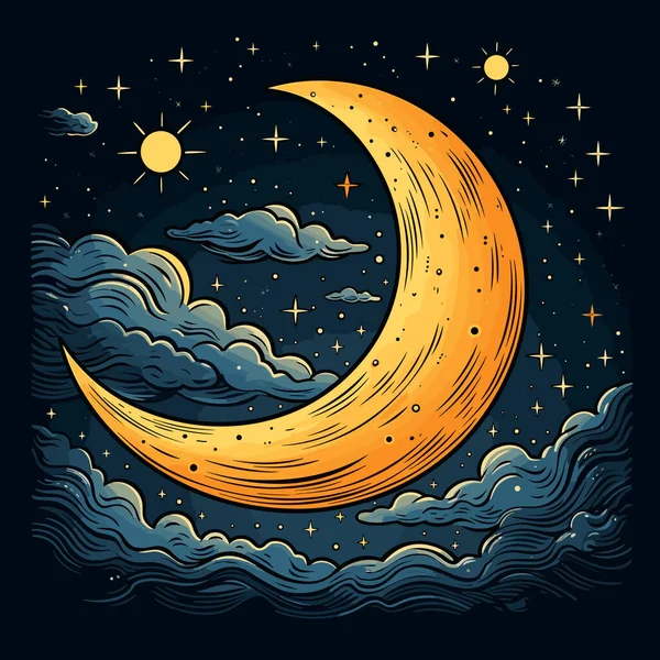 Луна Луна Нарисовала Комическую Иллюстрацию Вручную Векторная Иллюстрация Стиле Каракулей — стоковый вектор