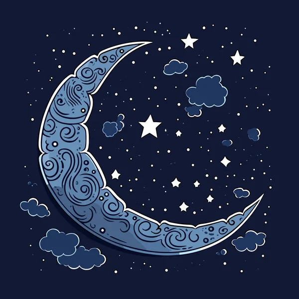 Місяць Місяць Намальований Вручну Коміксів Ілюстрації Векторний Каракулі Стиль Мультфільм — стоковий вектор