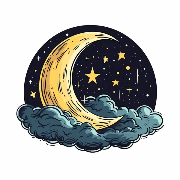 Луна Луна Нарисовала Комическую Иллюстрацию Вручную Векторная Иллюстрация Стиле Каракулей — стоковый вектор