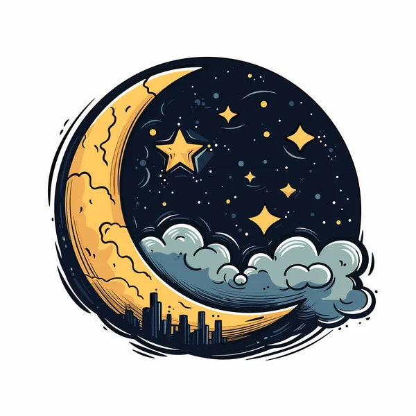 Moon Moon Hand Drawn Comic Illustration Vector Doodle Style Cartoon — Stock Vector