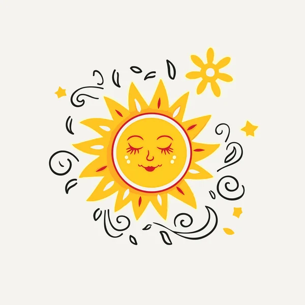 Сонце Сонячна Мальована Комічна Ілюстрація Векторний Каракулі Стиль Мультфільм Ілюстрація — стоковий вектор