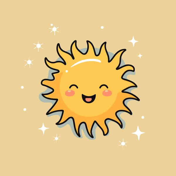 Sun Sluneční Ručně Kreslený Komiks Vektorové Kreslené Kreslené Ilustrace — Stockový vektor