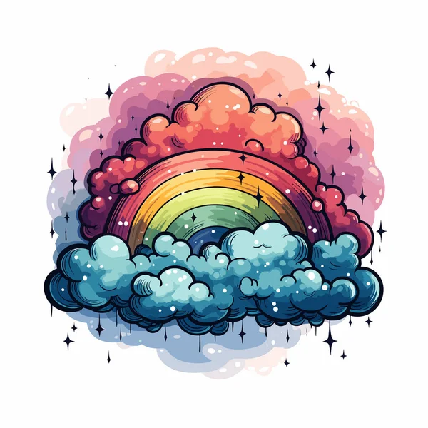 Arco Iris Ilustración Cómica Dibujada Mano Por Rainbow Vector Doodle — Vector de stock