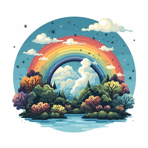 Arco Iris Ilustración Cómica Dibujada Mano Por Rainbow Vector Doodle — Archivo Imágenes Vectoriales