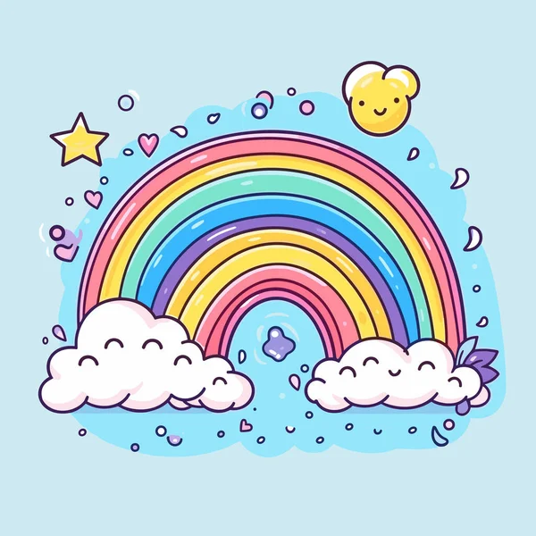 Pelangi Rainbow Gambar Tangan Komik Ilustrasi Ilustrasi Kartun Gaya Doodle - Stok Vektor