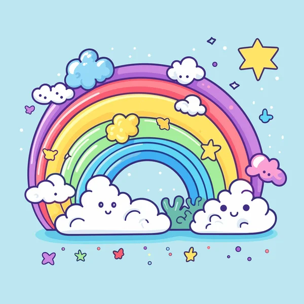 Rainbow Rainbow Hand Drawn Comic Illustration Vector Doodle Style Cartoon — Stock Vector