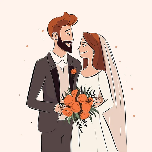 結婚式 結婚式の手描きの漫画イラスト ベクトルドアスタイルの漫画イラスト — ストックベクタ