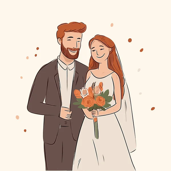 Matrimonio Illustrazione Fumetti Disegnata Mano Nozze Illustrazione Del Fumetto Stile — Vettoriale Stock
