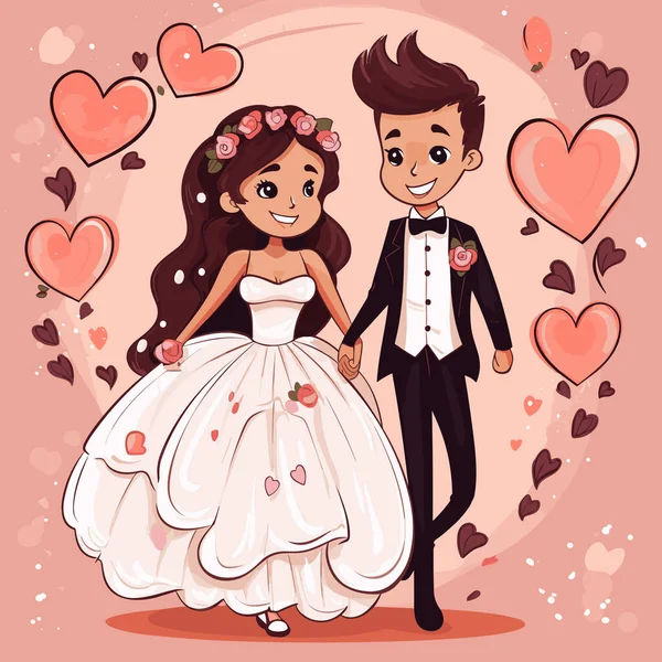 Matrimonio Illustrazione Fumetti Disegnata Mano Nozze Illustrazione Del Fumetto Stile — Vettoriale Stock