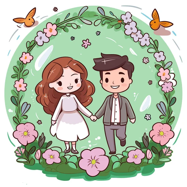 婚礼手绘漫画插图 矢量涂鸦风格卡通画 — 图库矢量图片