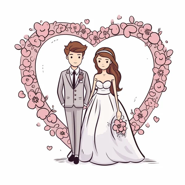 Esküvő Esküvői Kézzel Rajzolt Képregény Illusztráció Vector Firka Stílusú Rajzfilm — Stock Vector