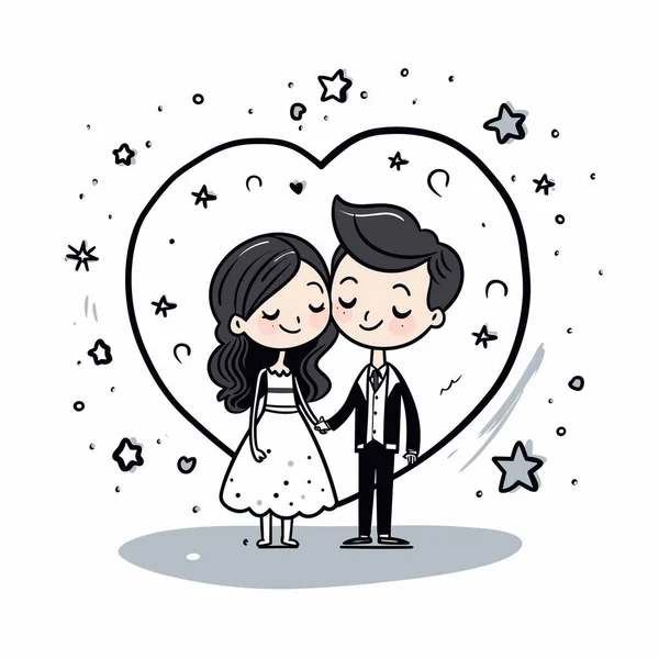 Hochzeit Handgezeichnete Hochzeits Comic Illustration Zeichentrickfilm Vector Doodle Stil — Stockvektor