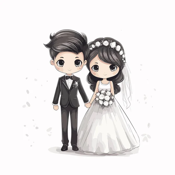 Casamento Casamento Desenhado Mão Ilustração Cômica Vector Doodle Estilo Desenho — Vetor de Stock